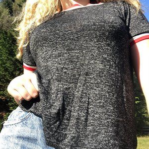 Black Kids T-shirt with Red and White Trim